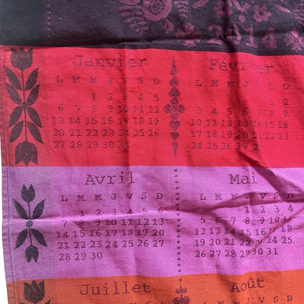 Jacquard‎ Francais 2014 Calendar Tea Towel Multicolor 100% Cotton Colorblock